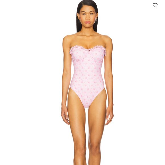 NWT, LoveShackFancy Brooksie Swimsuit, Pink Floral, Small - Picture 3 of 5